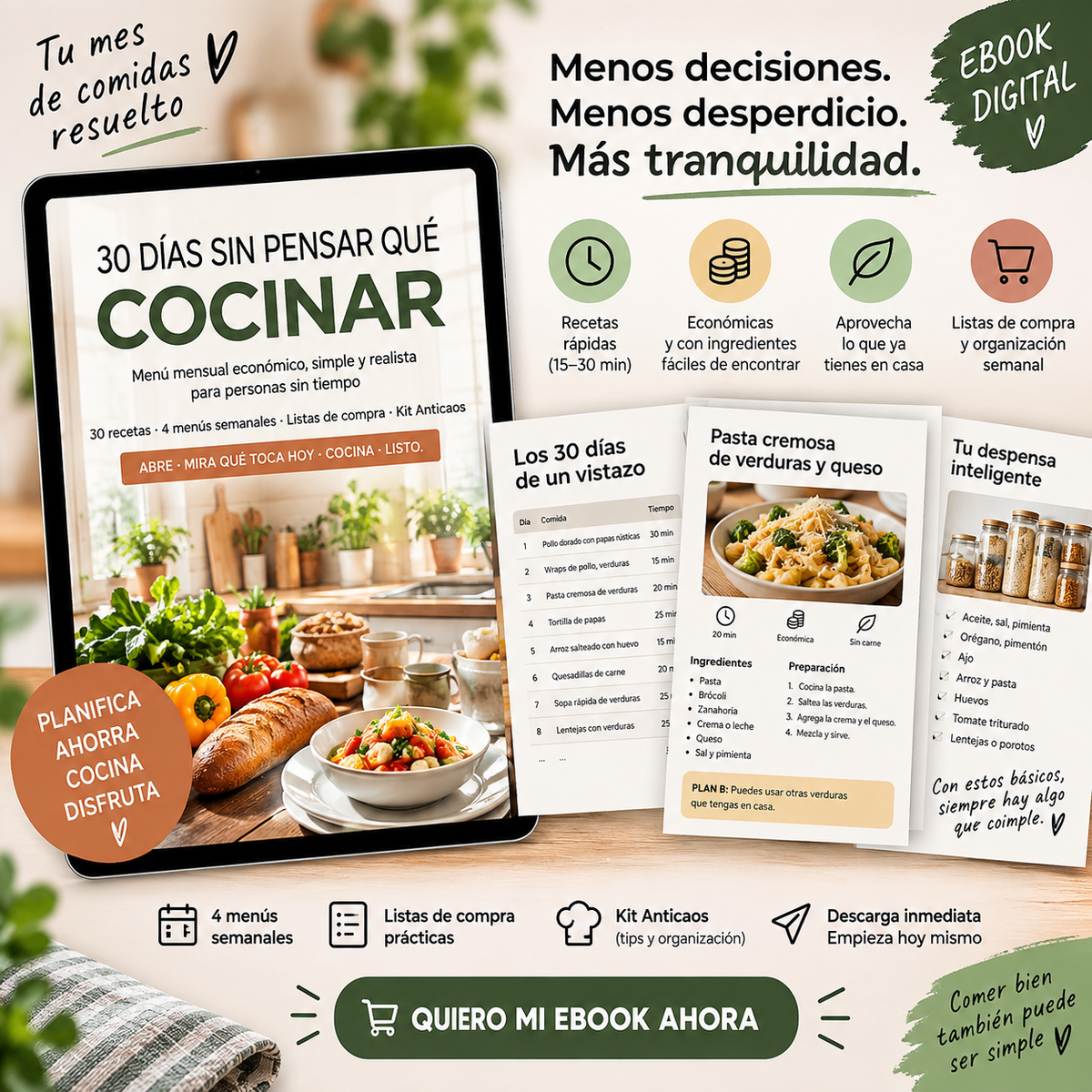 ¿Y hoy qué cocino? Recetas faciles y rápidas + imprimibles de regalo
